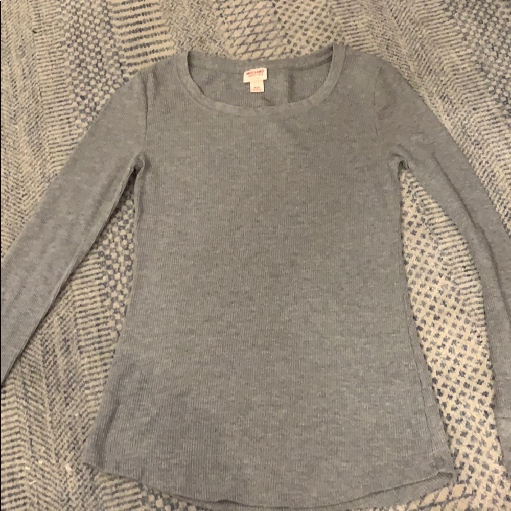 Gray Ribbed Long Sleeve Tee